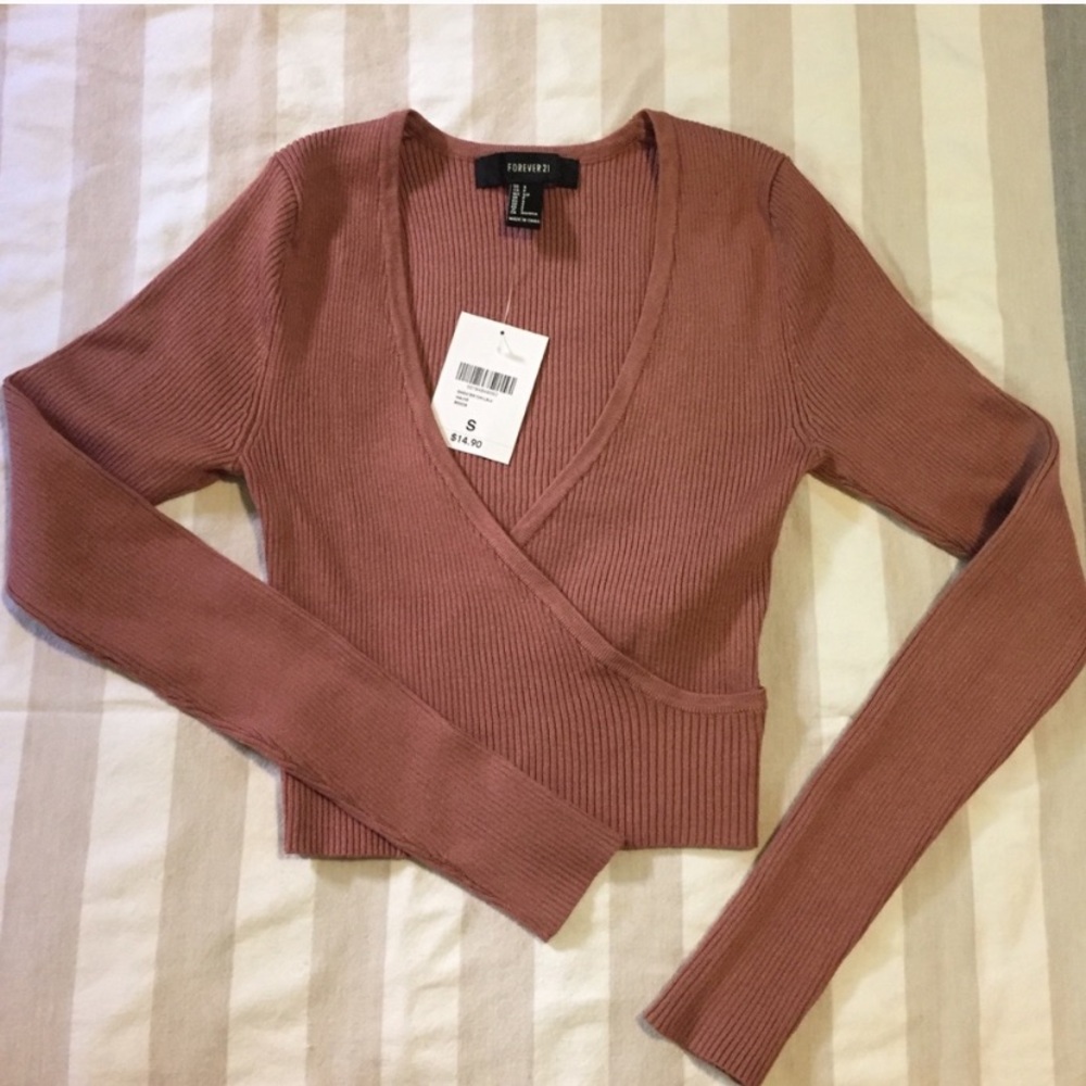 Mauve crop wrap sweater